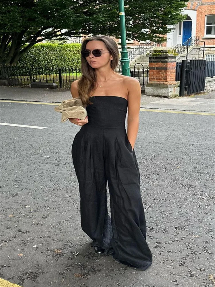 Backless Off-Shoulder Jumpsuit – Wide-Leg High Waist Summer Romper for Women