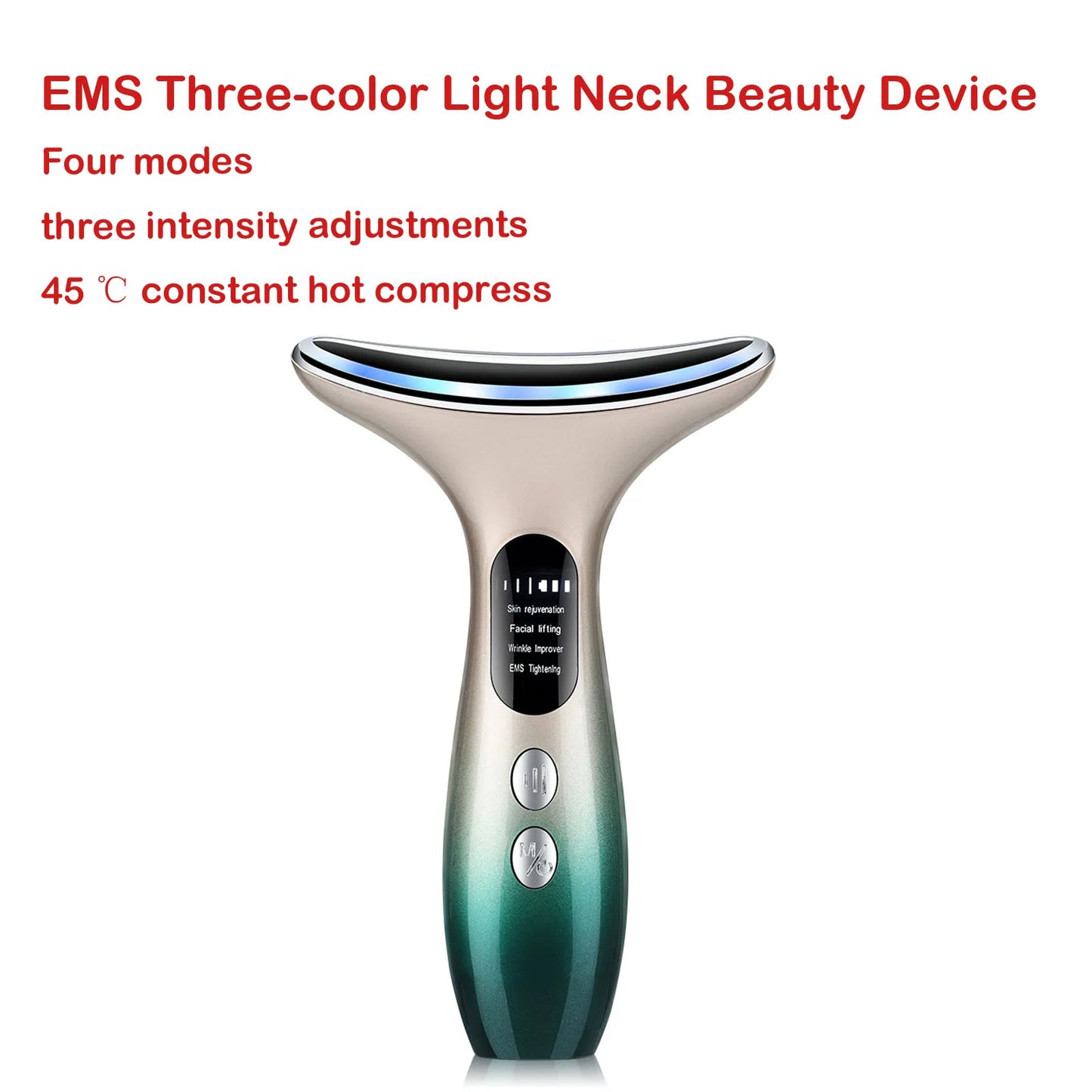 EMS Three Color Light Firming Rejuvenating Neck Beauty Device Skin Ion Importer Facial Lifting Neck Lines Wrinkles Device