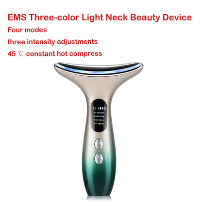 EMS Three Color Light Firming Rejuvenating Neck Beauty Device Skin Ion Importer Facial Lifting Neck Lines Wrinkles Device