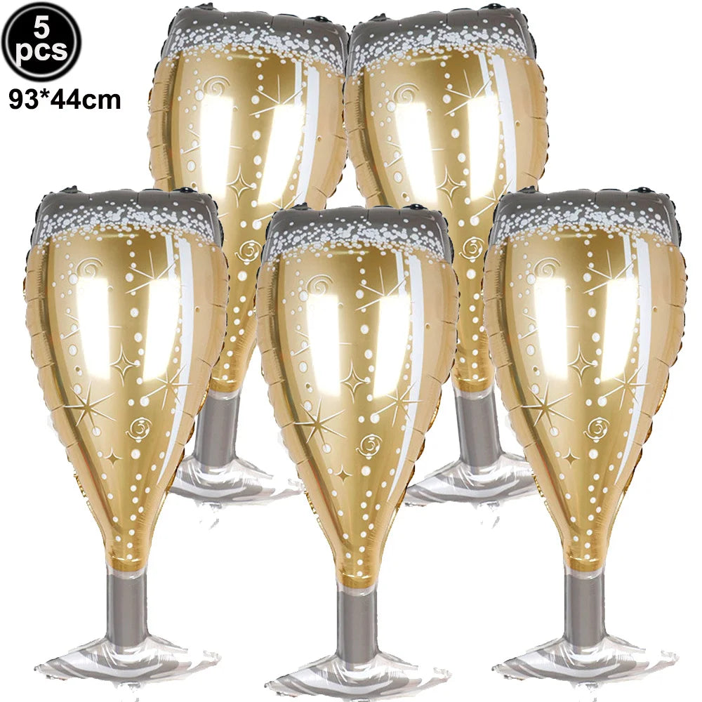 2026 New Years Eve Decoration Happy New Years Star Champagne Cups Wine Bottle Foil Balloons Happy New Years Eve Party Supplies