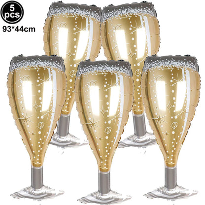 2026 New Years Eve Decoration Happy New Years Star Champagne Cups Wine Bottle Foil Balloons Happy New Years Eve Party Supplies