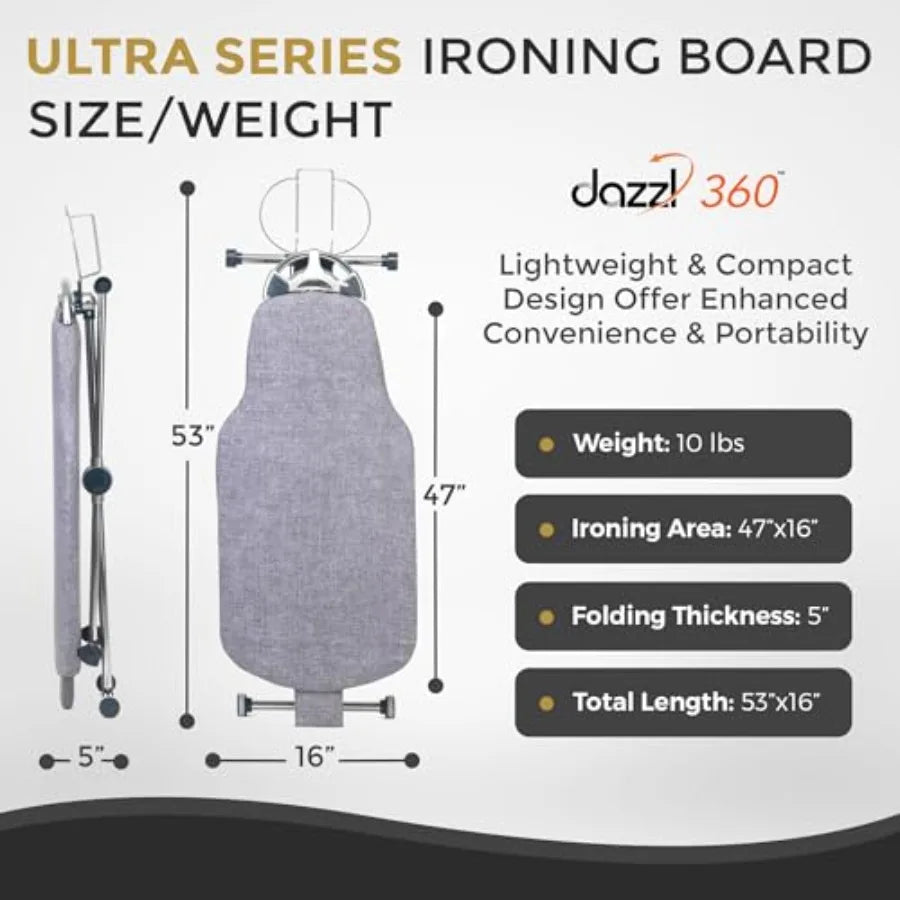 Dazzl 360° Dual-Sided Iron Board - Torso-Shaped Ironing Board Full Size with 8-Level Adjustable Height Rotatable and Detachable