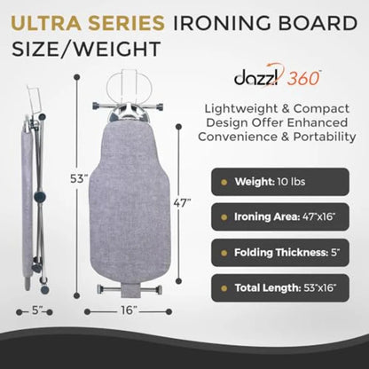 Dazzl 360° Dual-Sided Iron Board - Torso-Shaped Ironing Board Full Size with 8-Level Adjustable Height Rotatable and Detachable