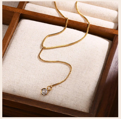 Gold Lariat Y Necklace for Women – Dainty CZ Drop Chain