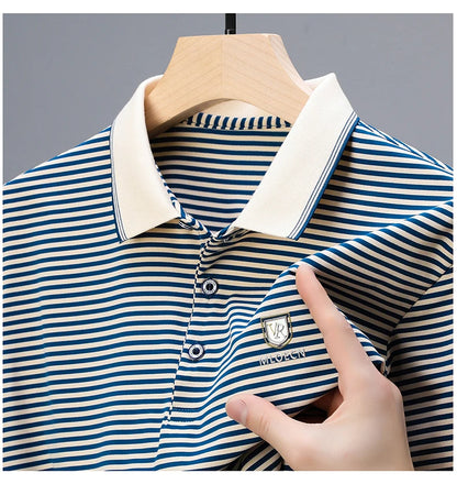 Breathable Cotton Men’s Polo Shirt – Striped Soft Summer Tee 2025
