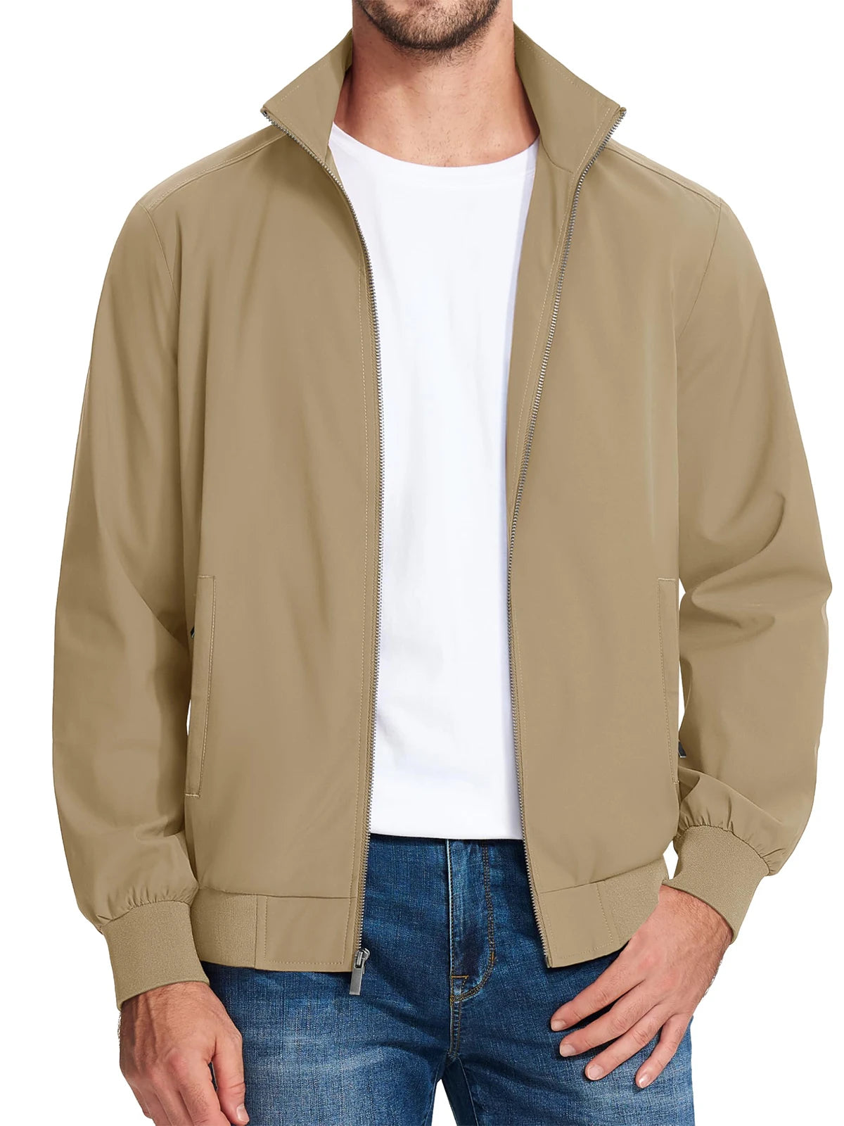 MAGCOMSEN Lightweight Jacket Men's Windproof Waterproof Zip Up Coat Stand Up Collar Windbreaker with 3 Pockets Outerwear