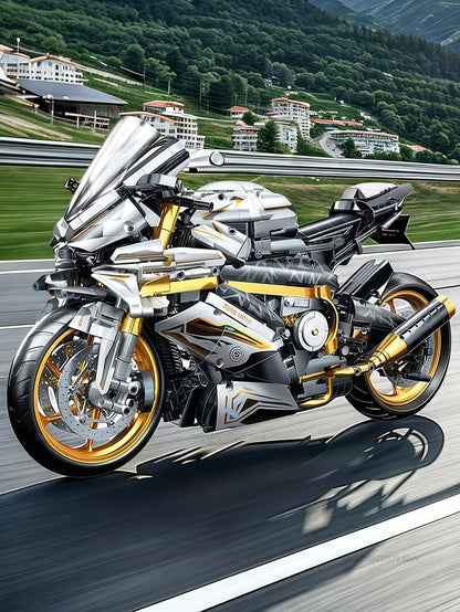 2000PCS+ 1:5 MOC Technical Platinum Motorcycle Model Building Blocks Racing Motorcycle Display Set for  Kid Adults Birthday Gift