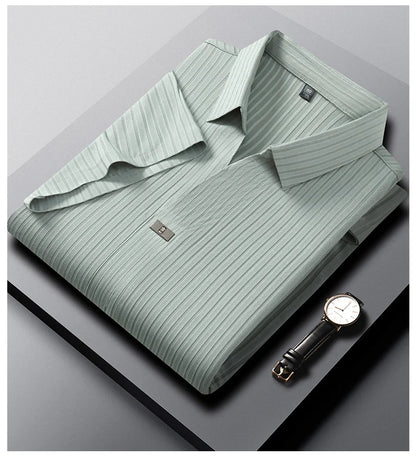 Men’s Breathable Ice Silk Stripe Polo Shirt – Summer Casual
