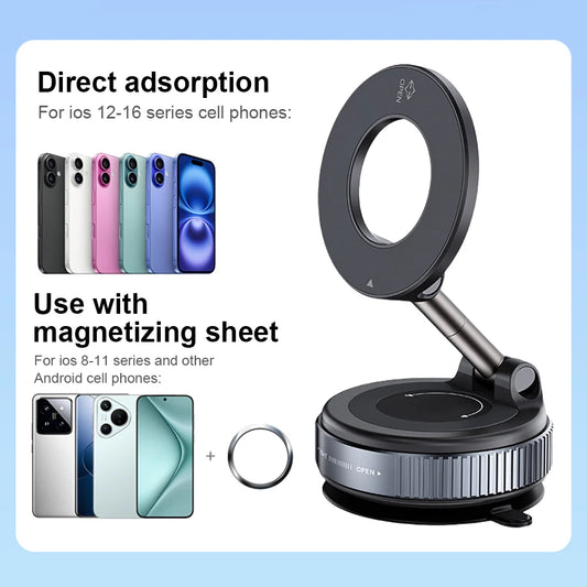 Magnetic Vacuum Adsorption Car Phone Mount 360° Rotatable Folding Mobile Phone Stand for Car/Gym/Mirror/Shower/Smooth Surface