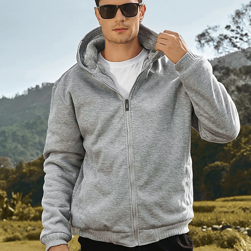 Winter Warm Sherpa Lined Coat for Men Heavyweight Plush Fleece Jackets Outwear Long Sleeve Zip Up Hoodie Sweatshirt Tops Outfits