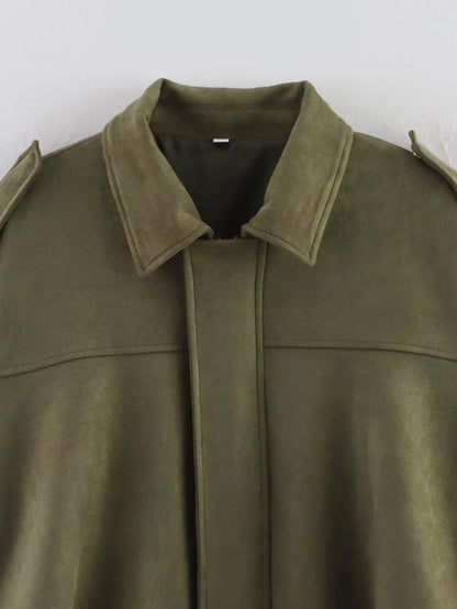 Women’s Suede-Texture Bomber Jacket – Casual Lapel Zip Coat | ETJ
