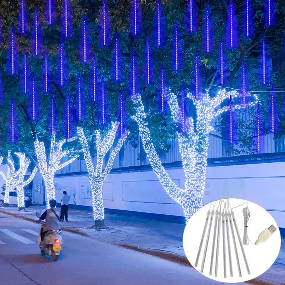 2025 30/50cm USB LED Meteor Shower Lights Falling Rain Drop Fairy String Light for Christmas Party Garden Holiday Decorations