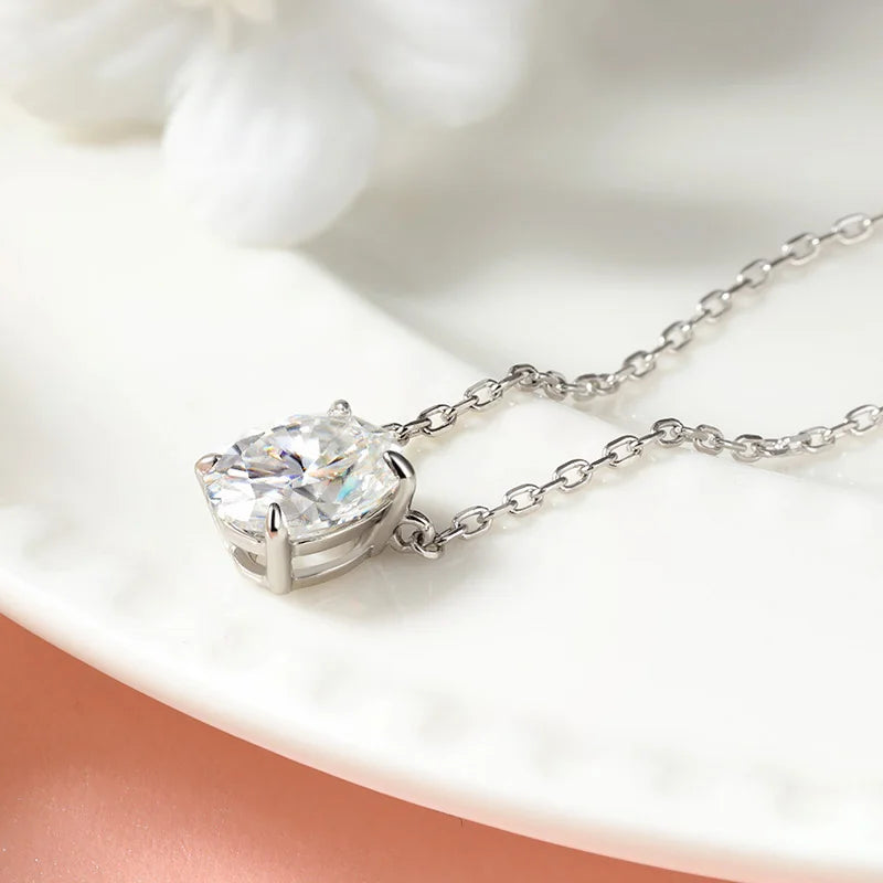 Smyoue 1CT 2CT 3CT Oval Cut Moissanite Necklaces for Women Jewelry 100% Real Silver Chain 925 Pandant Lab Diamond Birthday Gift