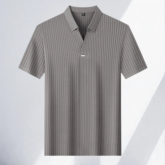 Men’s Breathable Ice Silk Stripe Polo Shirt – Summer Casual
