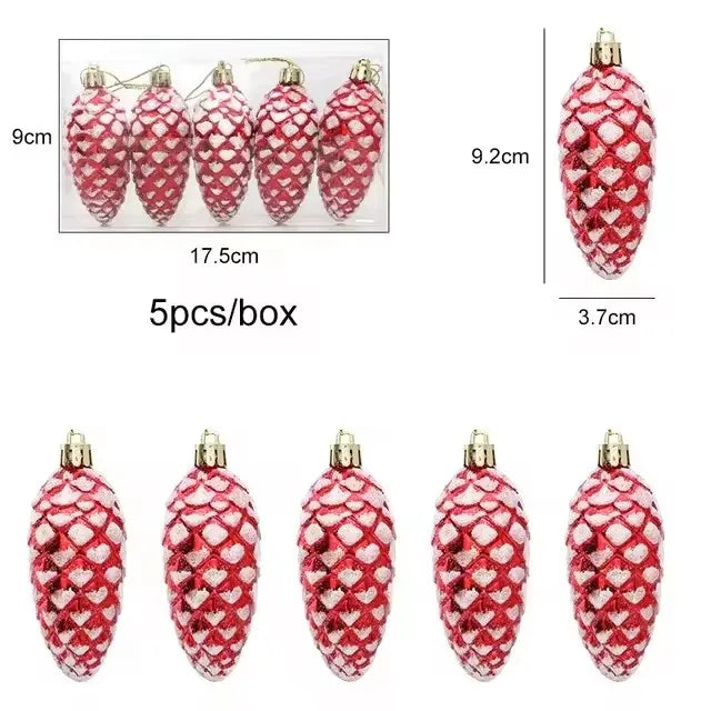 5Pcs Christmas Painted Pine Cone Balls Hanging Pendants Merry Christmas Tree Decoration for Home Xmas Ornament Gift 2024/2025