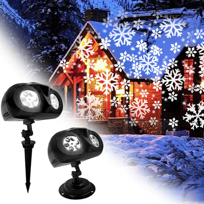 2025 Upgraded LED Snowflake Projector Light 2-in-1 Outdoor Waterproof Christmas Halloween Decor with Snowfall Pattern Party Lamp