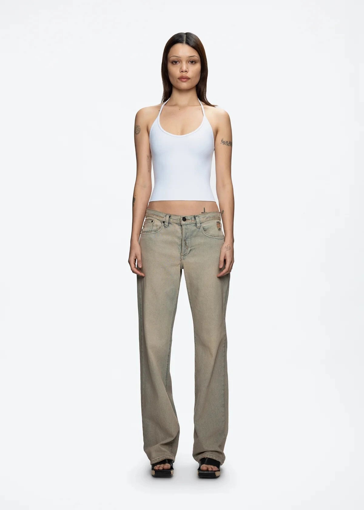 Tank Baby Blue Thin Strap Halter Small U-Neck Vest White Sexy Women's Summer Short Top