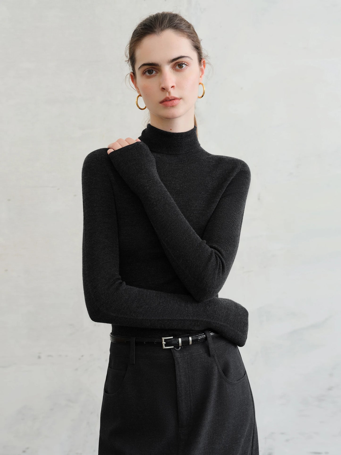 FSLE【Premium Series】German Biella Wool Autumn Super Fine Washable Seamless One-Piece Mock Neck Thermal Base Layer Shirt Women