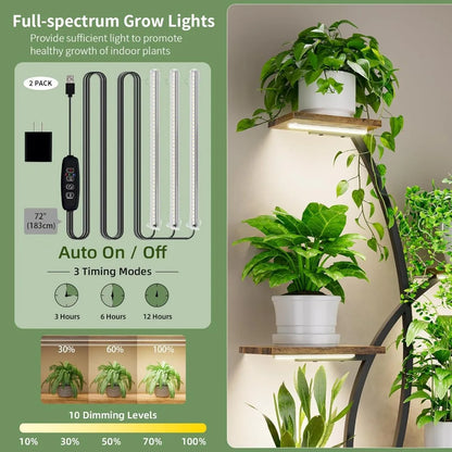8-Tier Indoor Plant Stand with Grow Lights – Tall Metal Shelf for Corners & Living Rooms, Space-Saving Display Rack for Multiple Plants