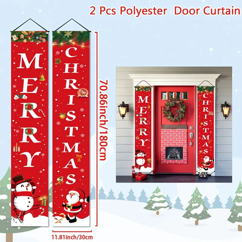 Merry Christmas Door Banner Decoration 2025 Christmas Decor for Home Xmas Hanging Ornaments Navidad Noel Gifts New Year 2026