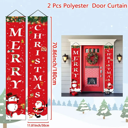 Merry Christmas Door Banner Decoration 2025 Christmas Decor for Home Xmas Hanging Ornaments Navidad Noel Gifts New Year 2026