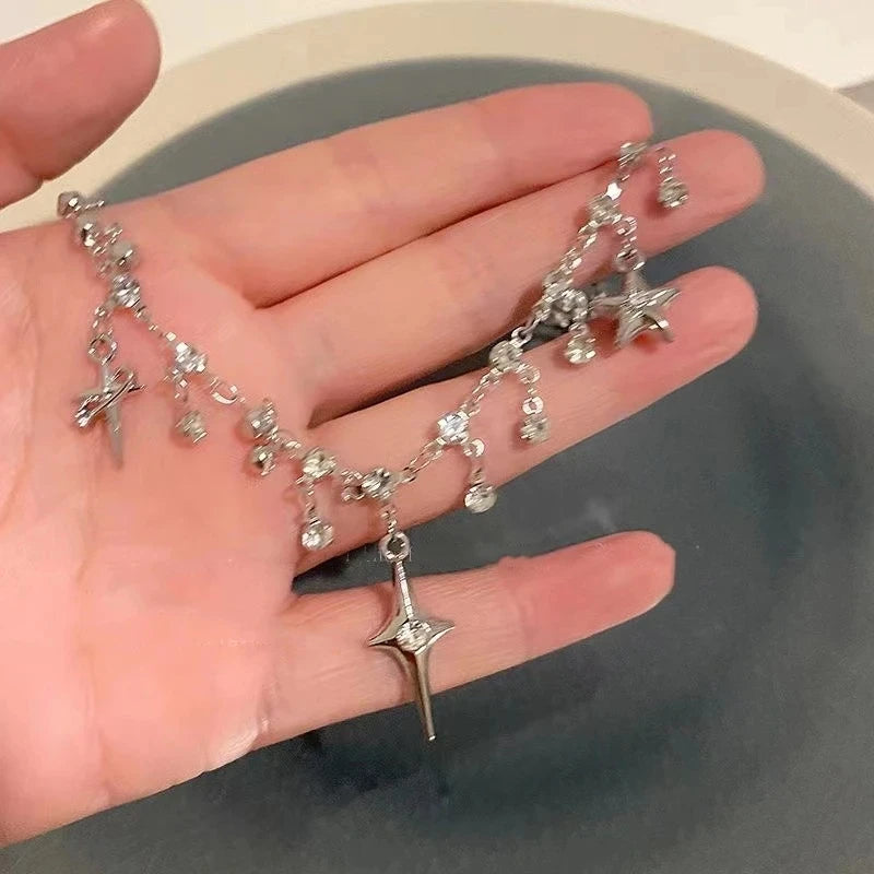 Fashion Chic Cross Crystal Zircon Pendant Tassel Necklace for Women Girls Clavicle Chain Accessories Aesthetic y2k Jewelry