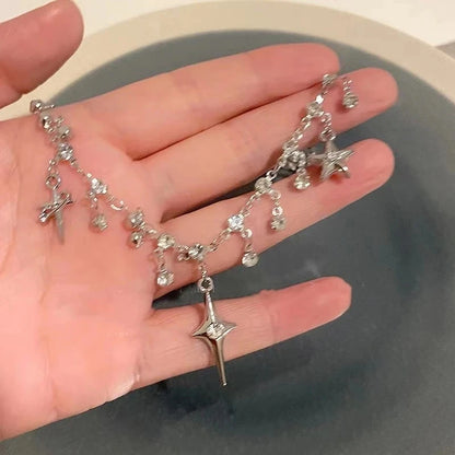 Fashion Chic Cross Crystal Zircon Pendant Tassel Necklace for Women Girls Clavicle Chain Accessories Aesthetic y2k Jewelry