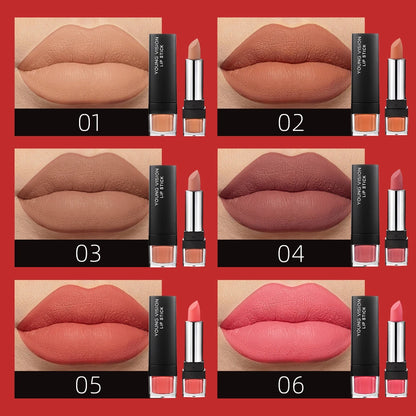 6 pcs /set matte lipstick gift box set non stick cup lipstick velvet moisturizing lipstick