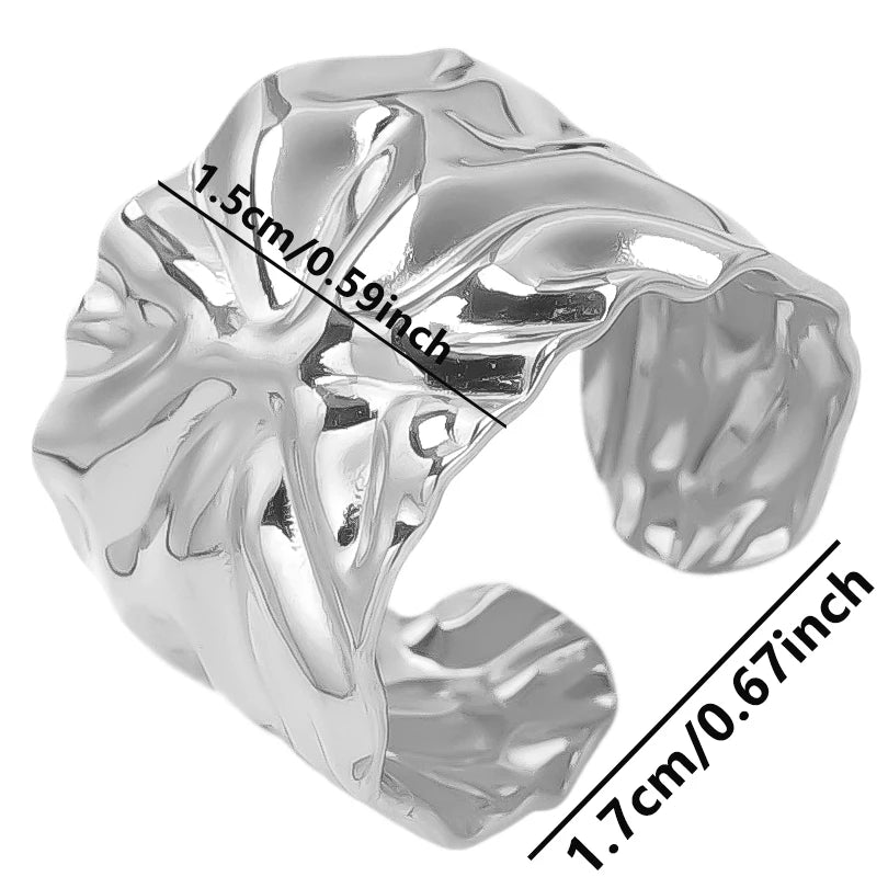 1Pc Stainless Steel Waterproof Women Personality Textured Chunky Open Rings Vintage Hollow Irregular Multi-layer Anillos Jewelry