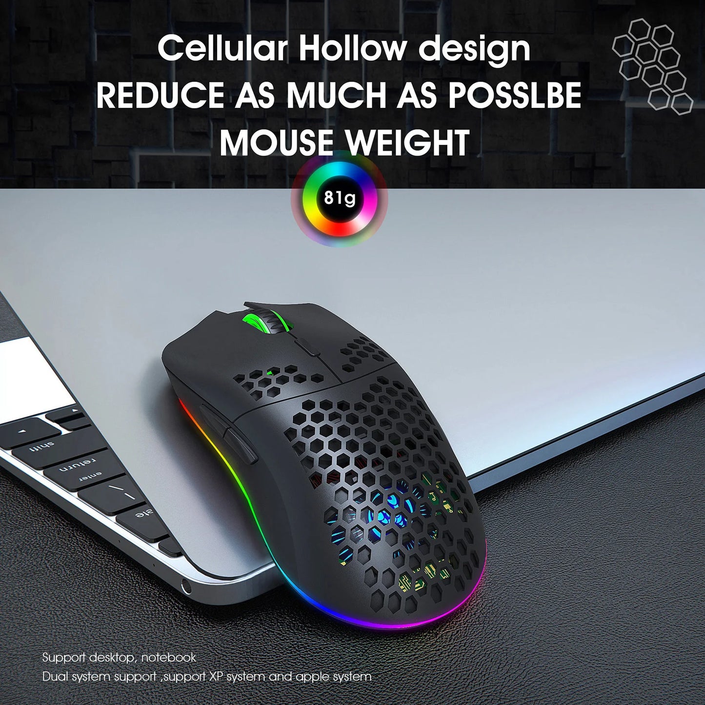HXSJ T66 RGB 2.4G Wireless Gaming Mouse RGB Lighting Charging Mouse with Adjustable DPI Ergonomic Design for Desktop Laptop