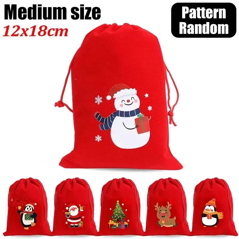 1/30pcs Christmas Gift Bags Red Velvet Drawstring Pouch Bulk Santa Candy Packaging Snack Wrapping Bag Wedding Party Favors Decor