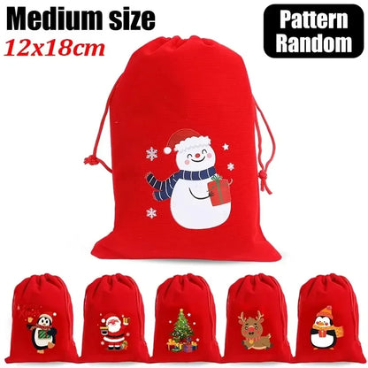 1/30pcs Christmas Gift Bags Red Velvet Drawstring Pouch Bulk Santa Candy Packaging Snack Wrapping Bag Wedding Party Favors Decor