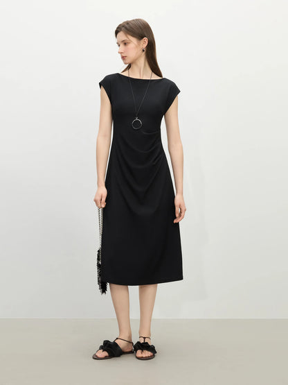 FSLE 2025 Summer Off-Shoulder Sleeveless Dress Designer Belted Waist A-Line Midi French Inspired Chic Outfit Casual Loose Dress