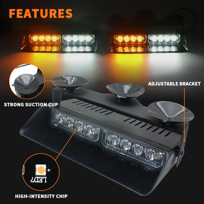 2 in 1 LED Emergency Strobe Lights for Vehicles Front/Rear Windshield with Suction Cups,Dash Deck Safety Flashing Hazard Warning