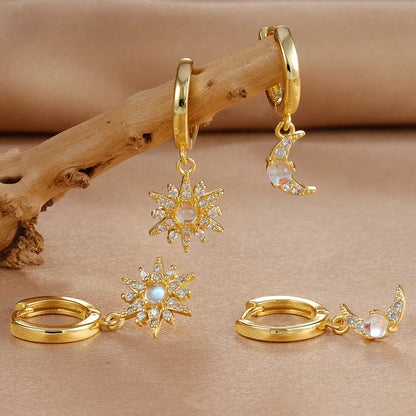 2PCS Star & Moon Opal Zircon Earrings – Stainless Steel Studs for Women