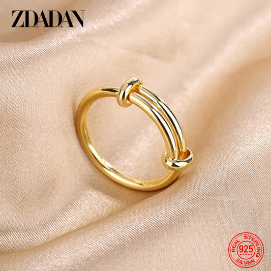 ZDADAN 925 Silver 18K Gold Adjustable Rings For Women Girls Fashion Wedding Jewelry