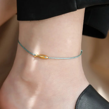 VENTFILLE 925 Sterling Silver Koi Fish Anklet Rope for Women Girl Cute Fashion Summer Jewelry Dropshipping Wholesale