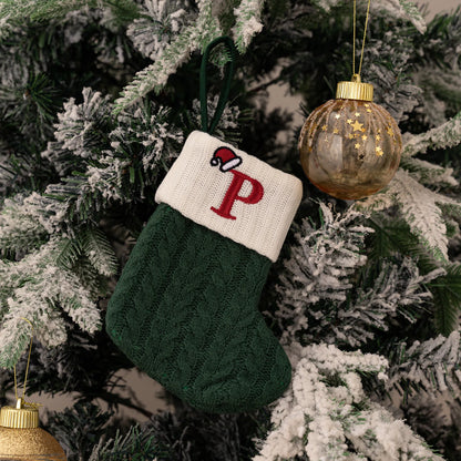 Green A-Z Letter Hanging Christmas Stockings Monogram Knitted Socks Fireplace Christmas Tree Hanging Party Decoration