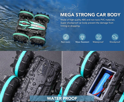Remote Control Car 2.4G Rc Boat Waterproof Controlled Amphibious Stunt Car 4WD All Terrain Beach Pool Toys for Boys Girls Gift