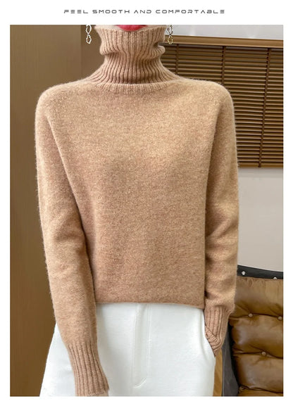 Women's Clothing New Fashion Autumn And Winter Merino Wool Pullover Solid Color Long Sleeve Basic Thermal Top 100% Wool Sweater