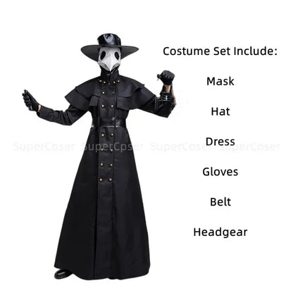 Halloween Medieval Hooded Robe Plague Doctor Costume Mask Hat for Men Monk Cosplay Steampunk Priest Horror Wizard Cloak Cape 5XL