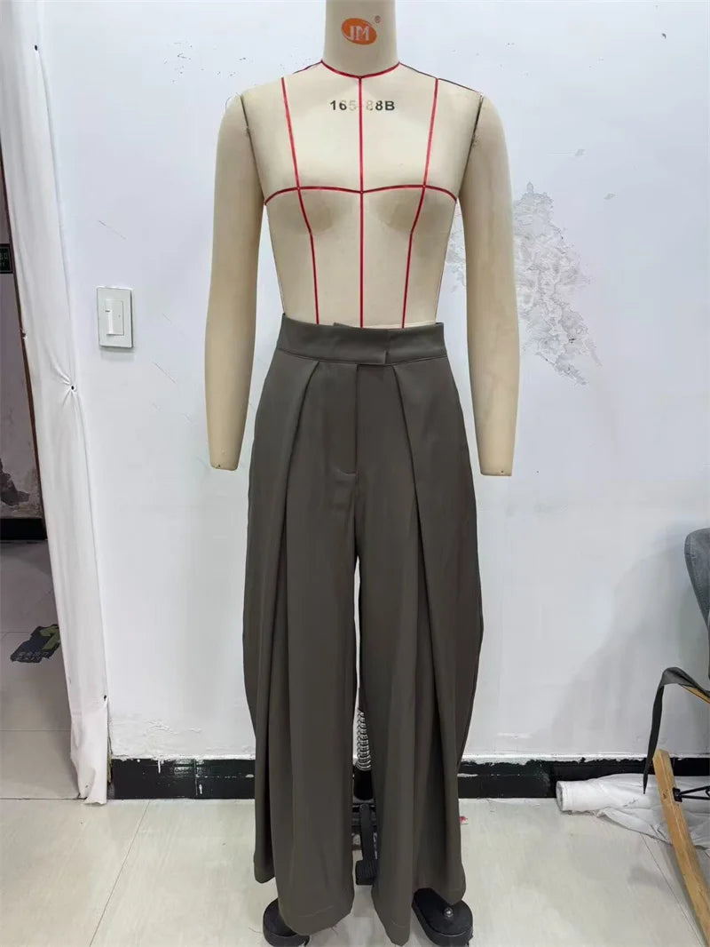 Women's Long Pants 2025 Autumn New Arrivals Military Green Pleated Loose Wide-Leg Pants Casual Fashion Stylish and Versatile