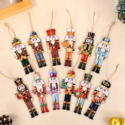 12Pcs Wooden Nutcracker Soldier Pendant Xmas Tree Hanging Ornament 2024 Christmas Decoration for Home Navidad 2025 New Year Gift