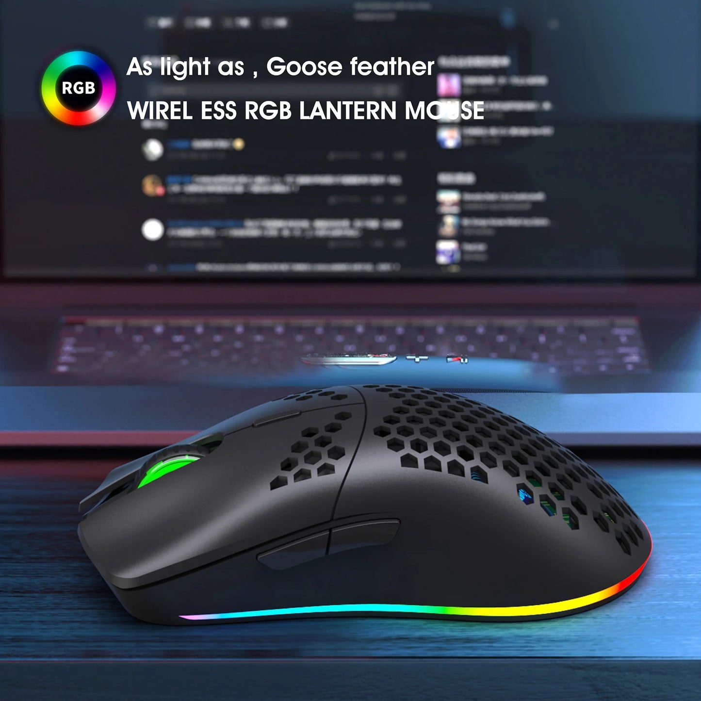 HXSJ T66 RGB 2.4G Wireless Gaming Mouse RGB Lighting Charging Mouse with Adjustable DPI Ergonomic Design for Desktop Laptop