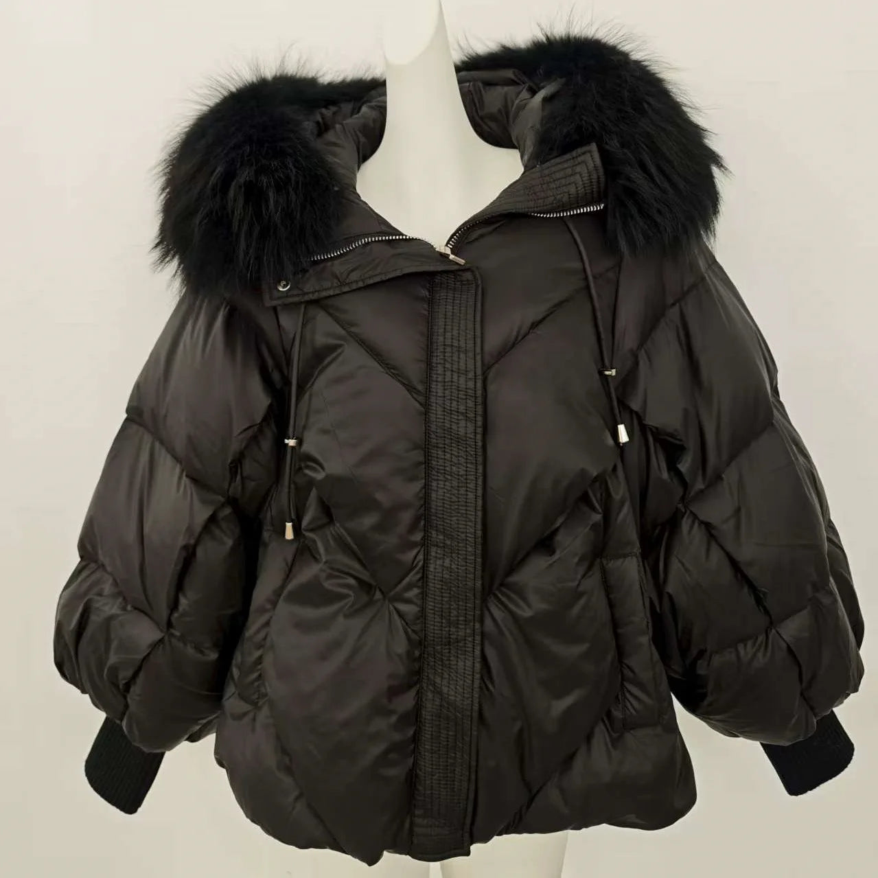 OFTBUY 2025 New Winter Large Real Fur Hooded Puffer Jacket Women Thicken Warm Knitted Sleeve Coat White Duck Down Mid Long Parka