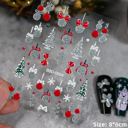 Cute Deer Christmas Nail Stickers 5D Embossed Elk Star Gingerbread Man Snowflake Santa Claus Holly DIY Winter Engraved Manicure*