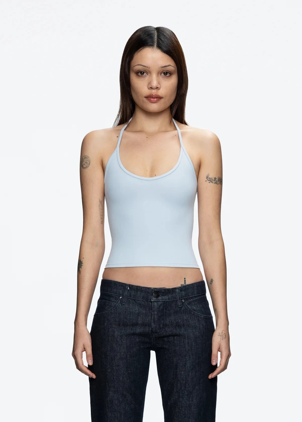 Tank Baby Blue Thin Strap Halter Small U-Neck Vest White Sexy Women's Summer Short Top