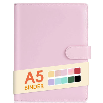 A5 Binder PU Leather 6-Ring Notebook Binder Cover for A5 Filler Paper, Refillable A5 Personal Planner Binder with Magnetic