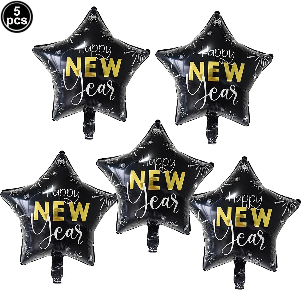 2026 New Years Eve Decoration Happy New Years Star Champagne Cups Wine Bottle Foil Balloons Happy New Years Eve Party Supplies