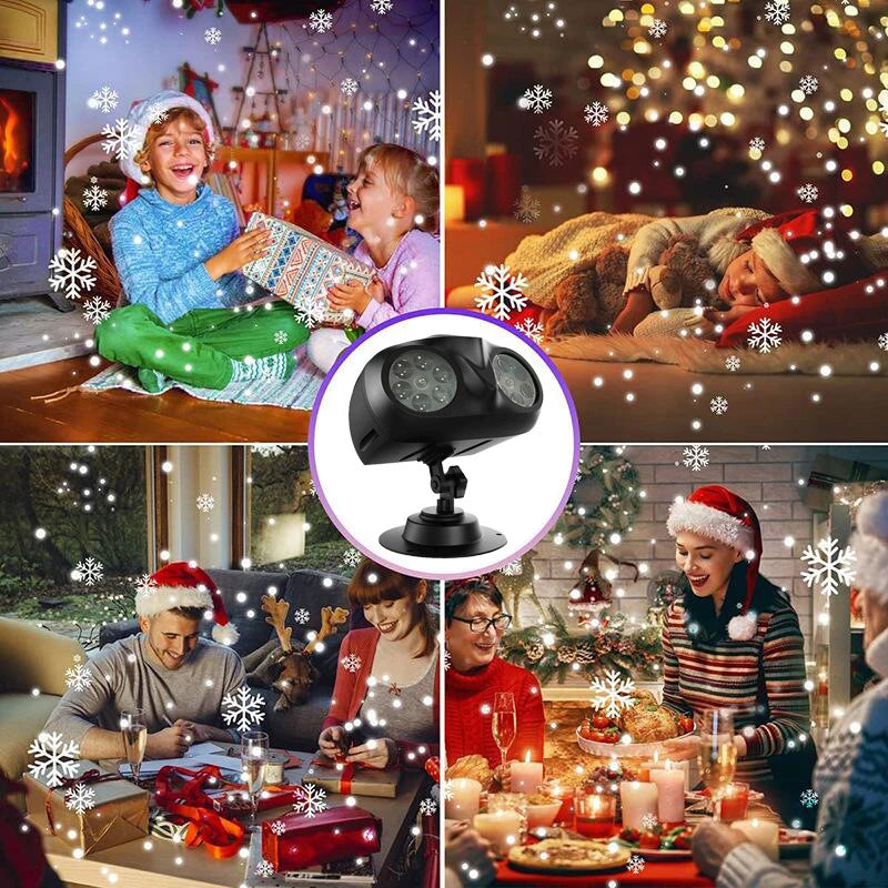 2025 Upgraded LED Snowflake Projector Light 2-in-1 Outdoor Waterproof Christmas Halloween Decor with Snowfall Pattern Party Lamp